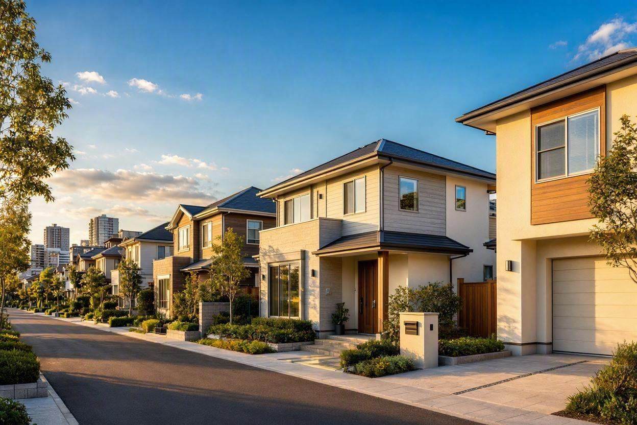 A quiet residential street in the Scottsdale area at golden hour